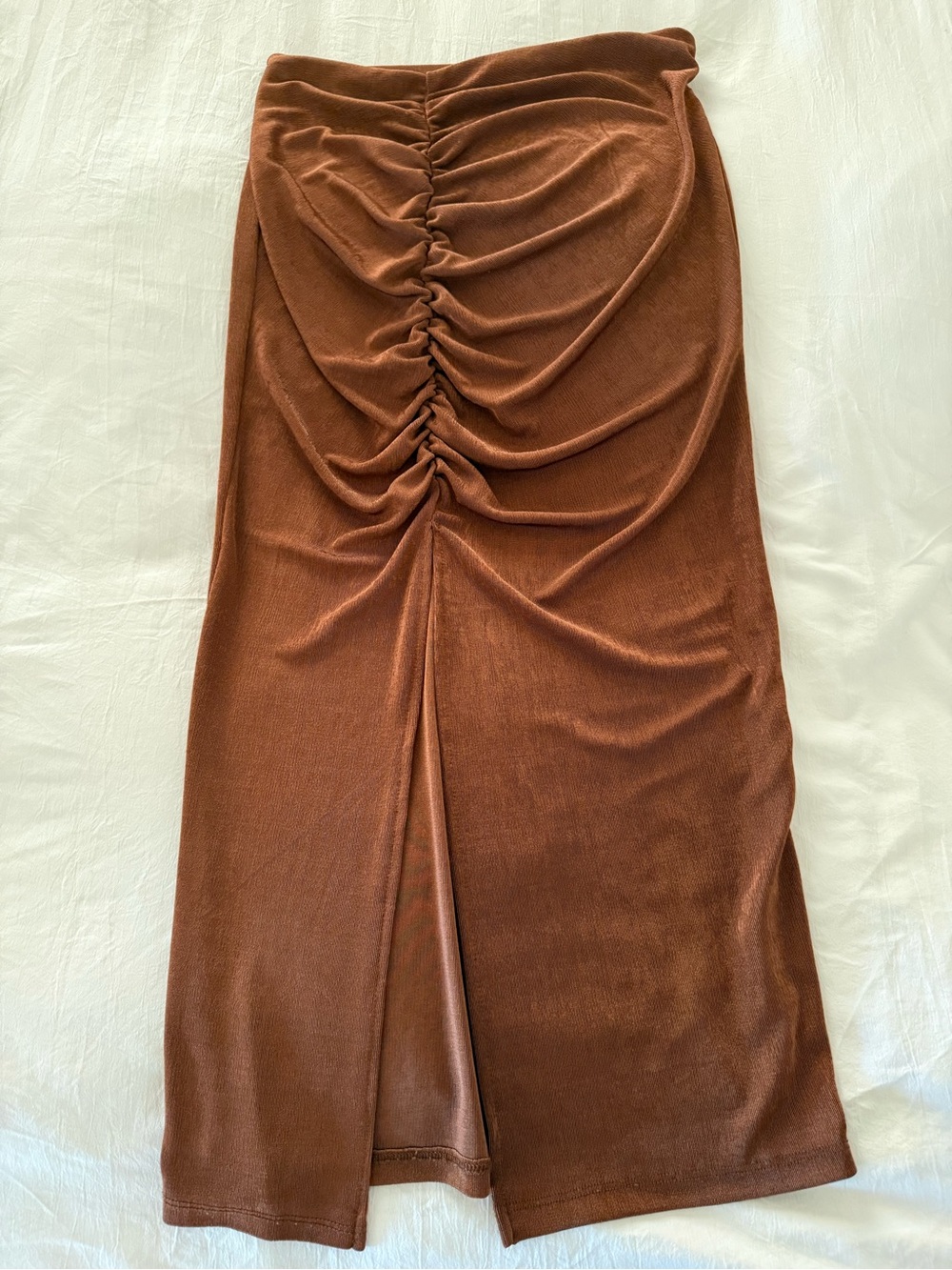 Ruched Front Midi Skirt in Chestnut